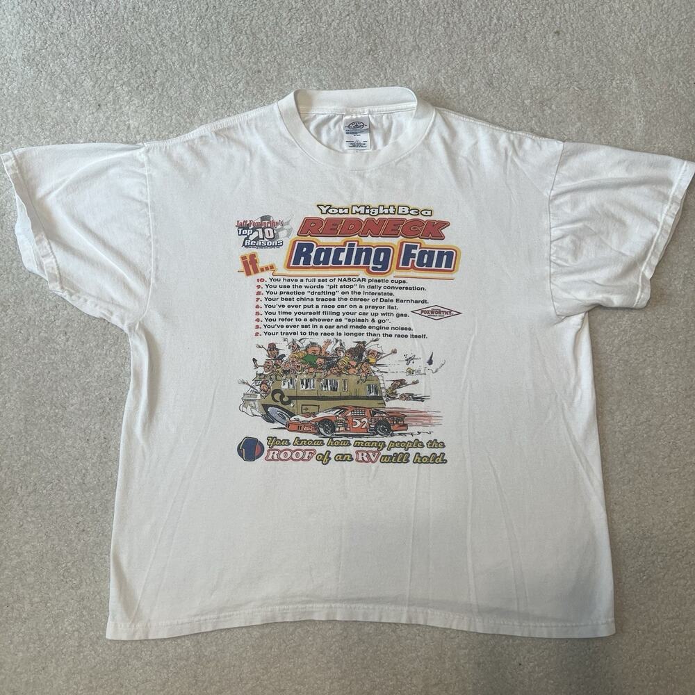 Jeff Foxworthy Racing Fan Funny T Shirt White Large NASCAR Redneck Graphic Tee